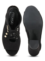 Black Micro Lace-up Peep Toe Block Heels