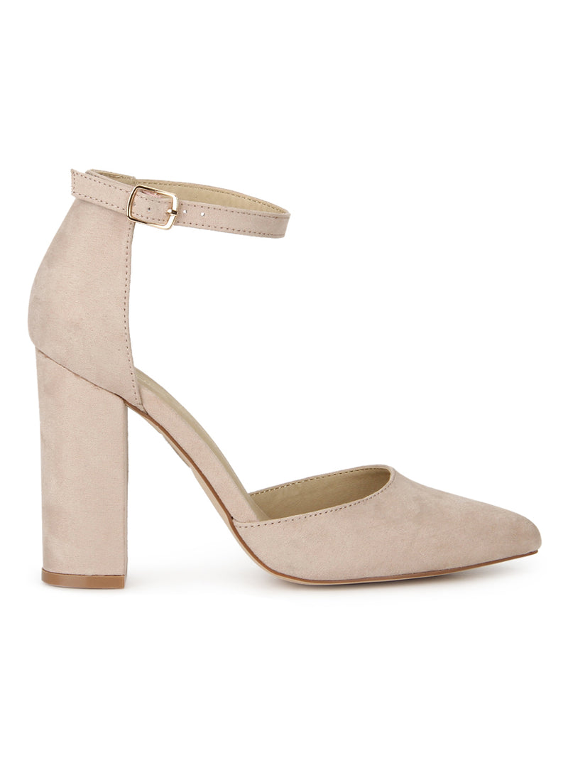 Nude Micro Pointed Toe Block Heels