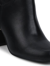 Black PU Slouched Block Heel Long Boots