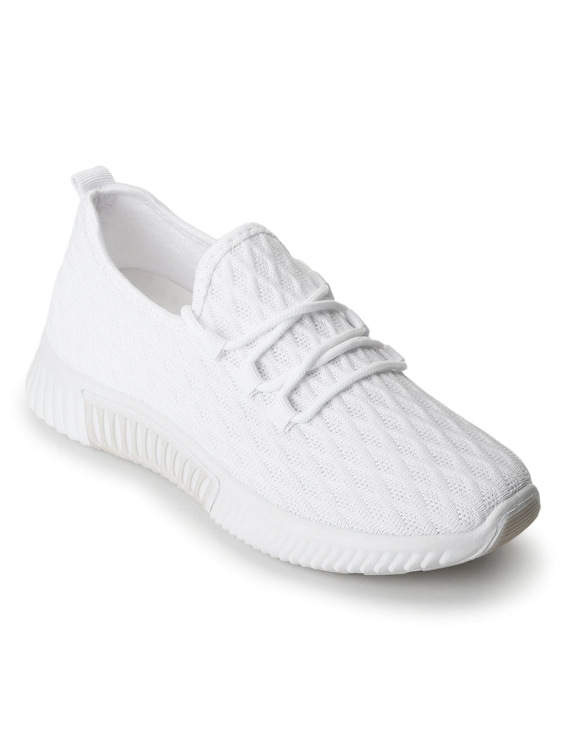 White Knitted Slip On Sneakers