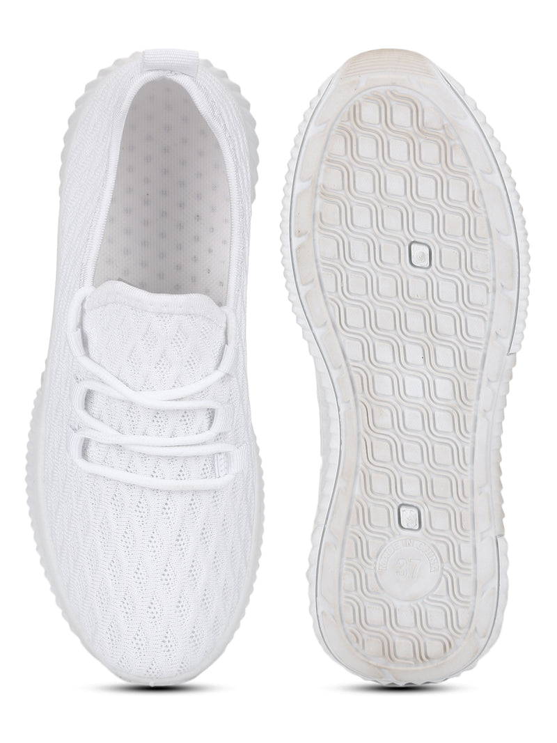 White Knitted Slip On Sneakers