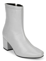 Grey PU Zip Up Block Heel Ankle Boots
