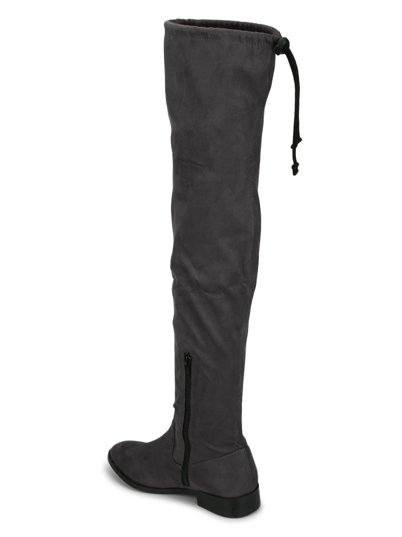 Charcoal Suede Thigh High Boots