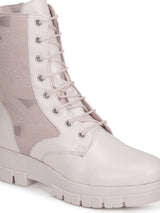 Putty PU Lace Up Side Patterned Ankle Boots (TC-ST-1190-PUTYPU)