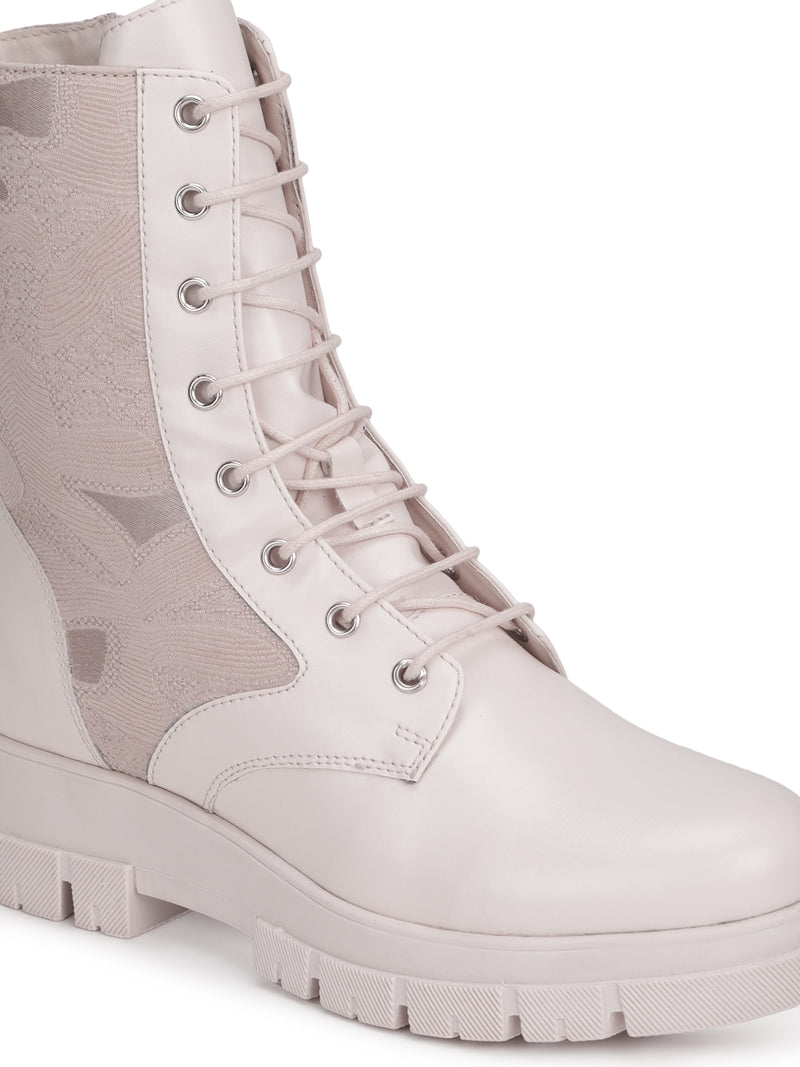 Putty PU Lace Up Side Patterned Ankle Boots (TC-ST-1190-PUTYPU)