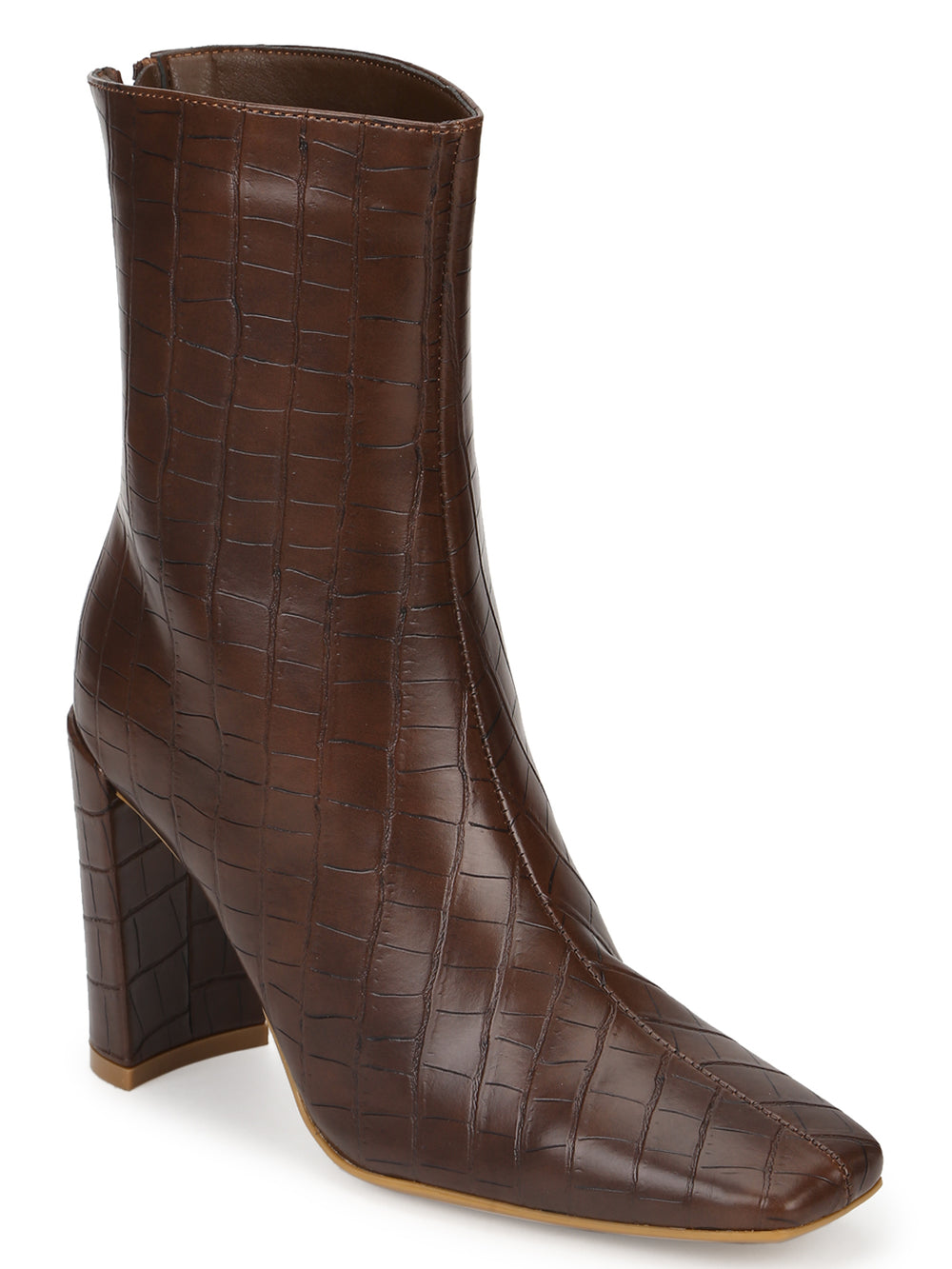 Brown Croc PU High Heel Sock Ankle Boots – Truffle Collection