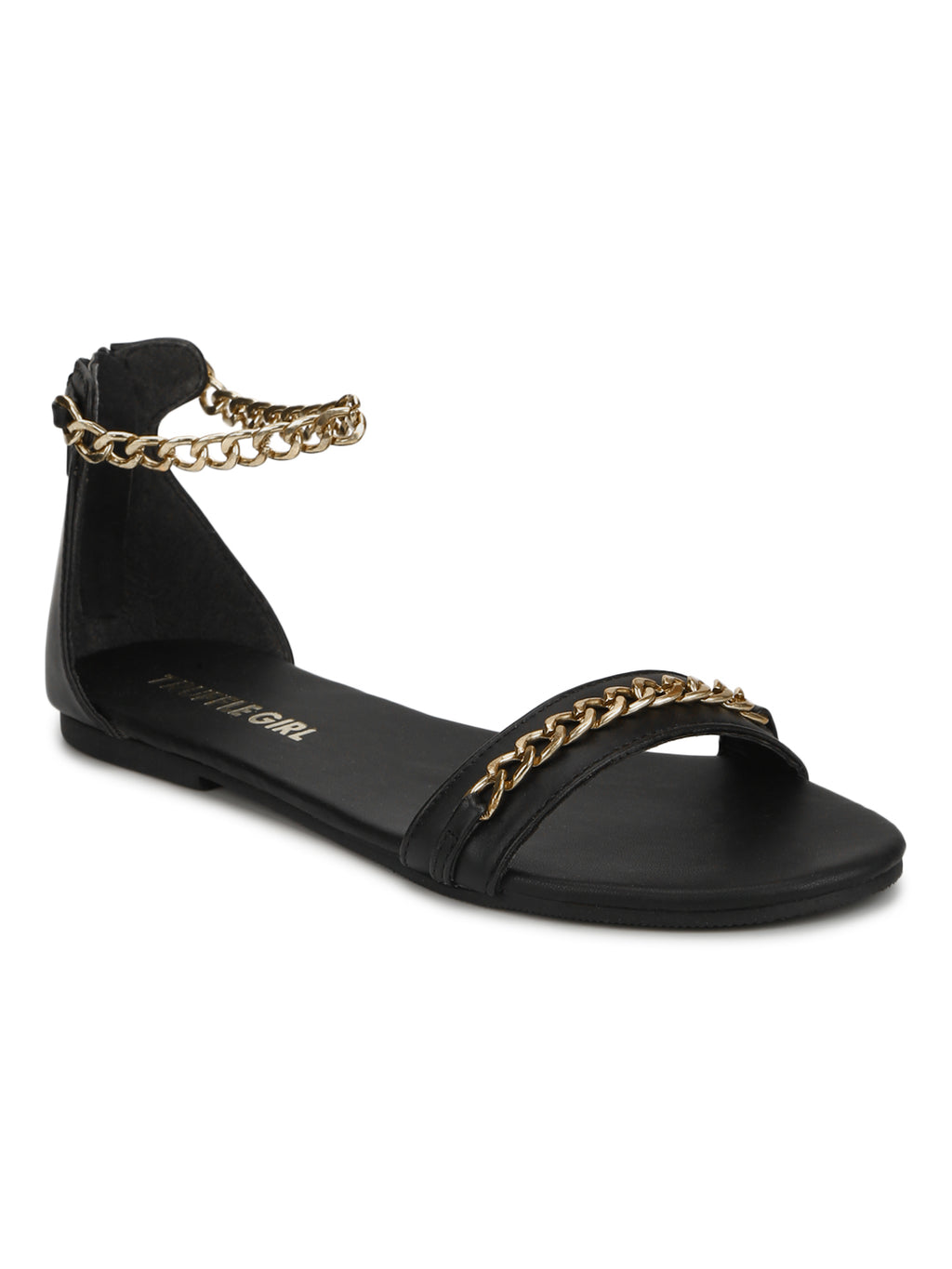 Black PU Gold Chained Sandals Truffle Collection