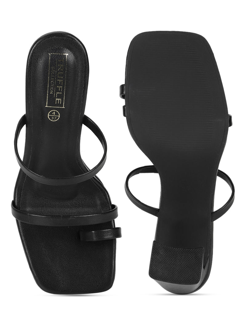 Black PU Strappy Curved Block Heel Mules (TC-SLC-A6-BLK)