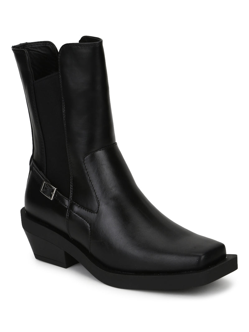 Black PU Ankle Riding Boots