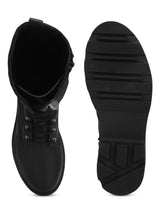 Black PU Lace Up Snug Fit Long Boots (TC-ST-1206-BLKPU)