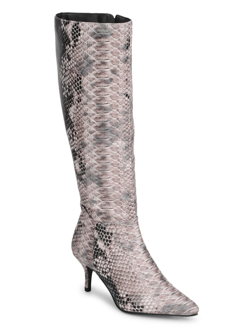 Beige Snake PU Pointed Knee High Boots (TC-ST-1185-BEIGSNKPU)