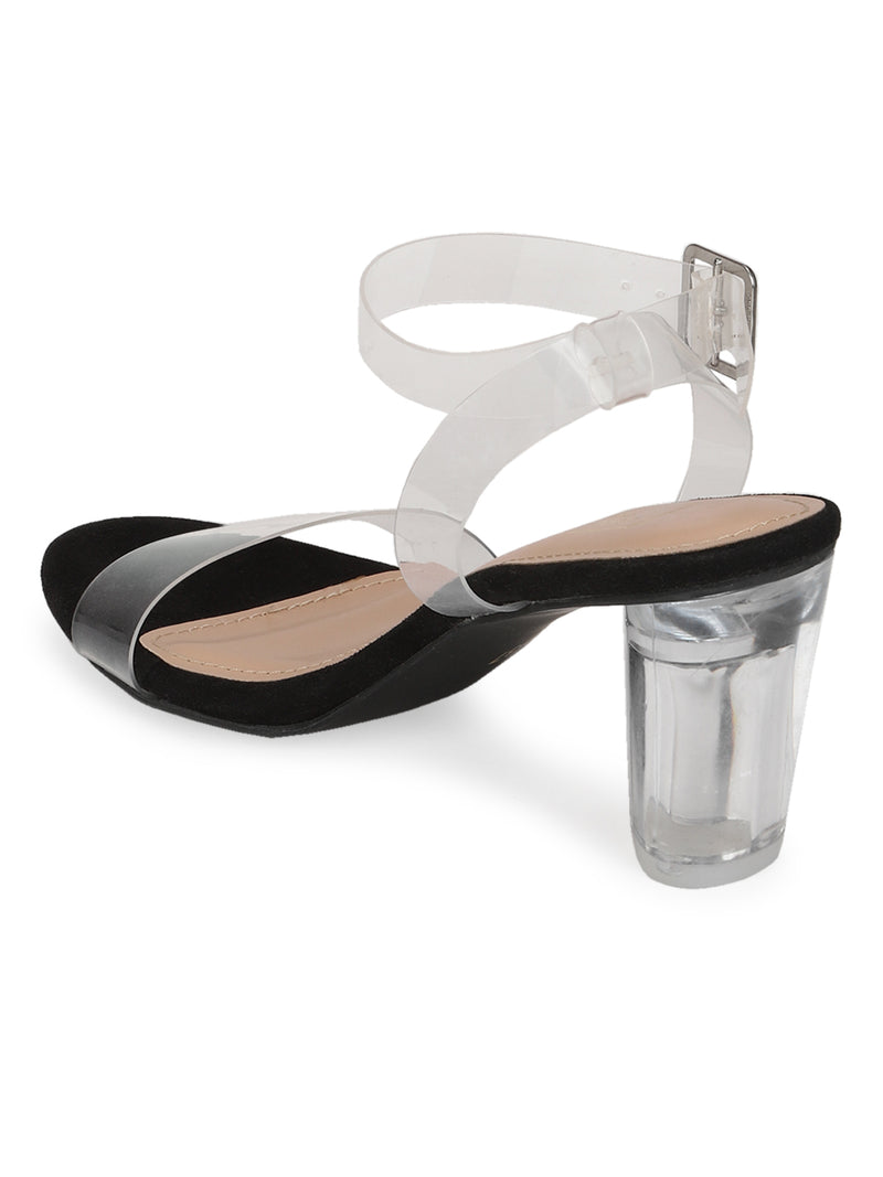 Truffle Collection Wide Fit Clear Heeled Sandal In Beige | ModeSens