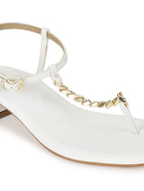 White PU Low Block Heel Sandals With Gold Chain (TP28051-WHT)