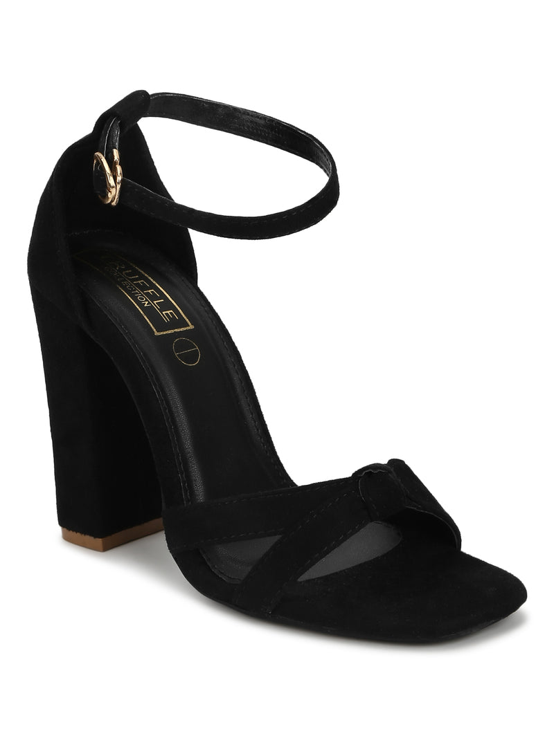New Womens Ladies Black Suede Platforms High Block Heels Sandals Shoes Size  Uk 3-8