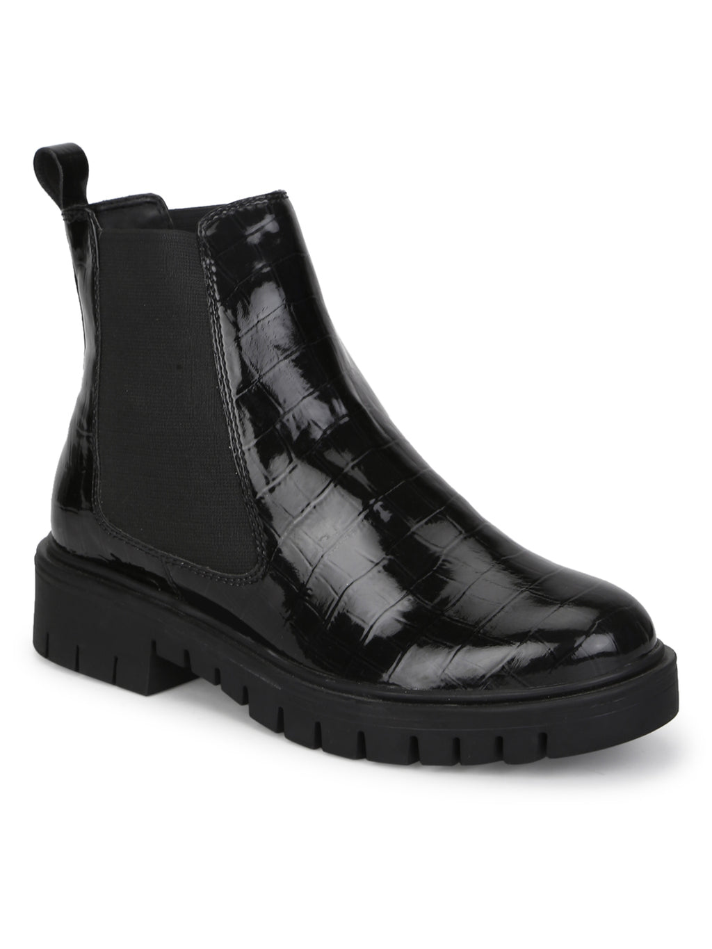 Black Croc Patent Chelsea Ankle Boots – Truffle Collection