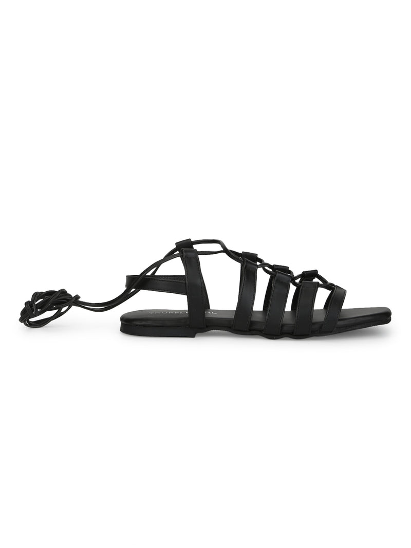 Black strappy gladiator sandals hot sale