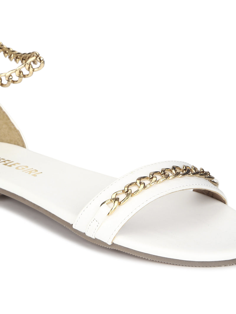 White PU Gold Chained Sandals