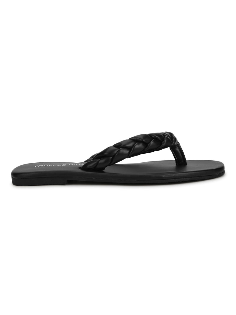 Black PU Braided Flip Flops