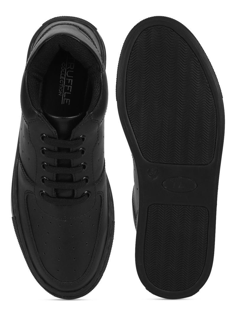 Black PU Perforated Lace Up Sneakers (TC-ST-1022-BLKPU)
