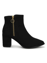 Black Suede Zip Up Ankle Boots