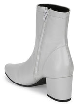 Grey PU Zip Up Block Heel Ankle Boots