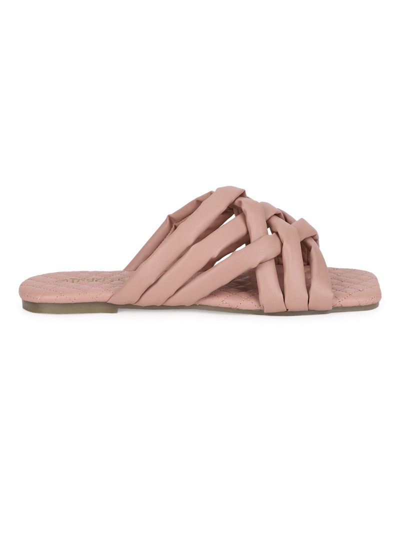 Nude PU Strappy Quilted Sole Slip Ons (TC-ST-1213-NUD)