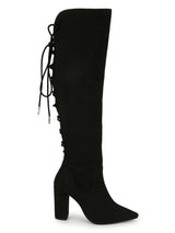 Black Suede Knee High Lace Up Boots