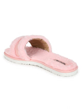 Pink Fuzzy Fur Slip Ons With Buckle (TC-ST-1167-PNK)
