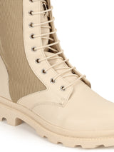 Cream PU Lace Up Snug Fit Long Boots (TC-ST-1206-CRMPU)