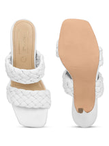 White PU Braided Stiletto Mules