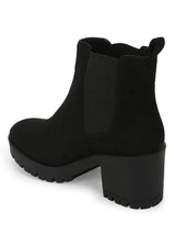 Black Suede Block Heel Slip On Ankle Boots (TC-ST-1201-BLKSUE)