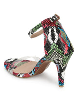 Multicolor Snake Stilettos With Clear Straps