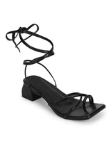 Black PU Lace Up Block Heel Sandals (TC-SLC-B-62-BLK)