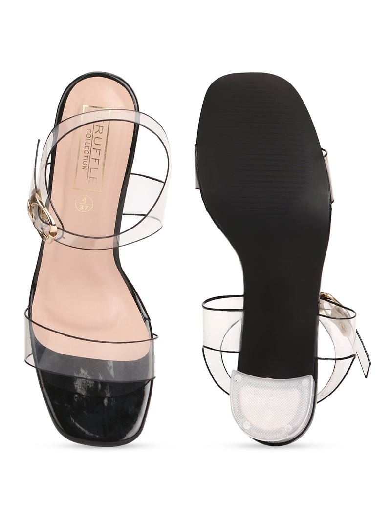 Black Patent Perspex Clear Block Heel Sandals