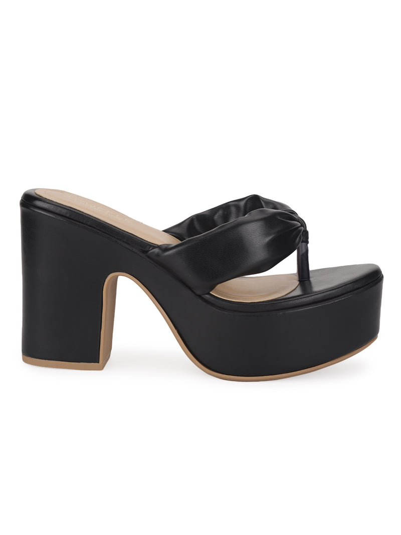 Black PU Flip Flop High Block Heel Mules (TC-ST-1256-BLK)