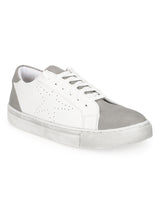 White Grey PU Flat Lace up Sneakers (TC-RLST12-WHT)