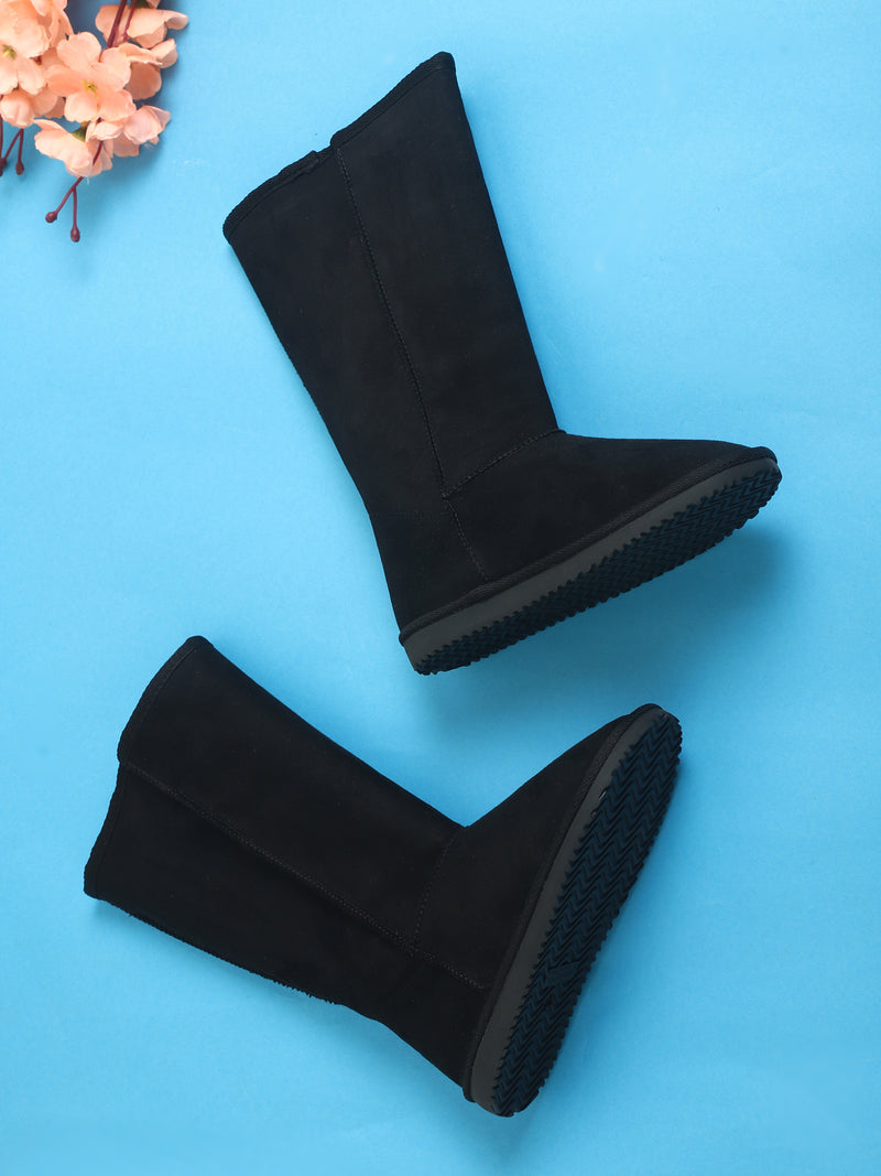 Black Micro Flat Snow Long Boots (TC-ST-1151-BLKMIC)