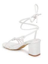 White PU Lace-Up Block Sandals (TC-SLC-CR023-WHT)
