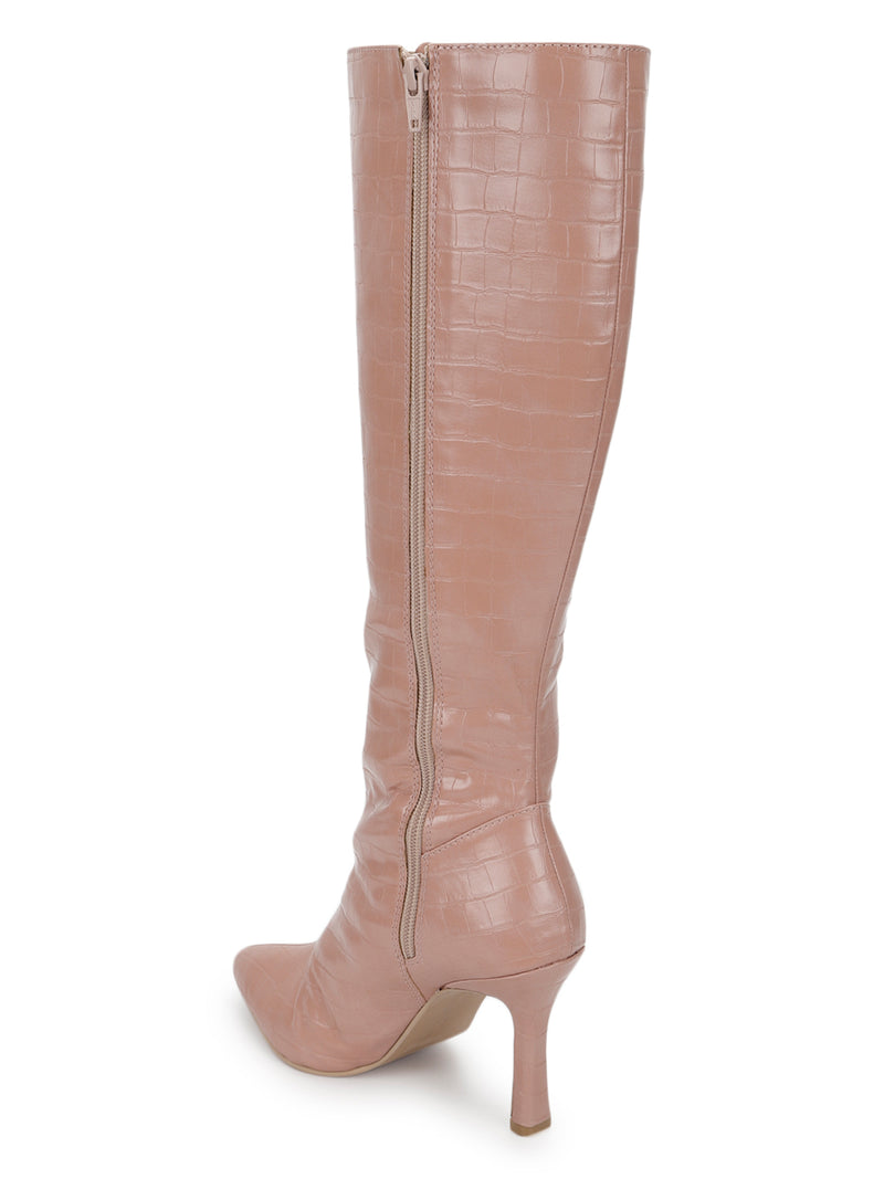 Nude Croc PU Stiletto Long Boots (TC-ST-1289-NUDCROC)