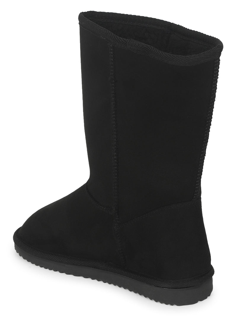 Black Micro Flat Snow Mid Calf Boots (TC-ST-1150-BLKMIC)