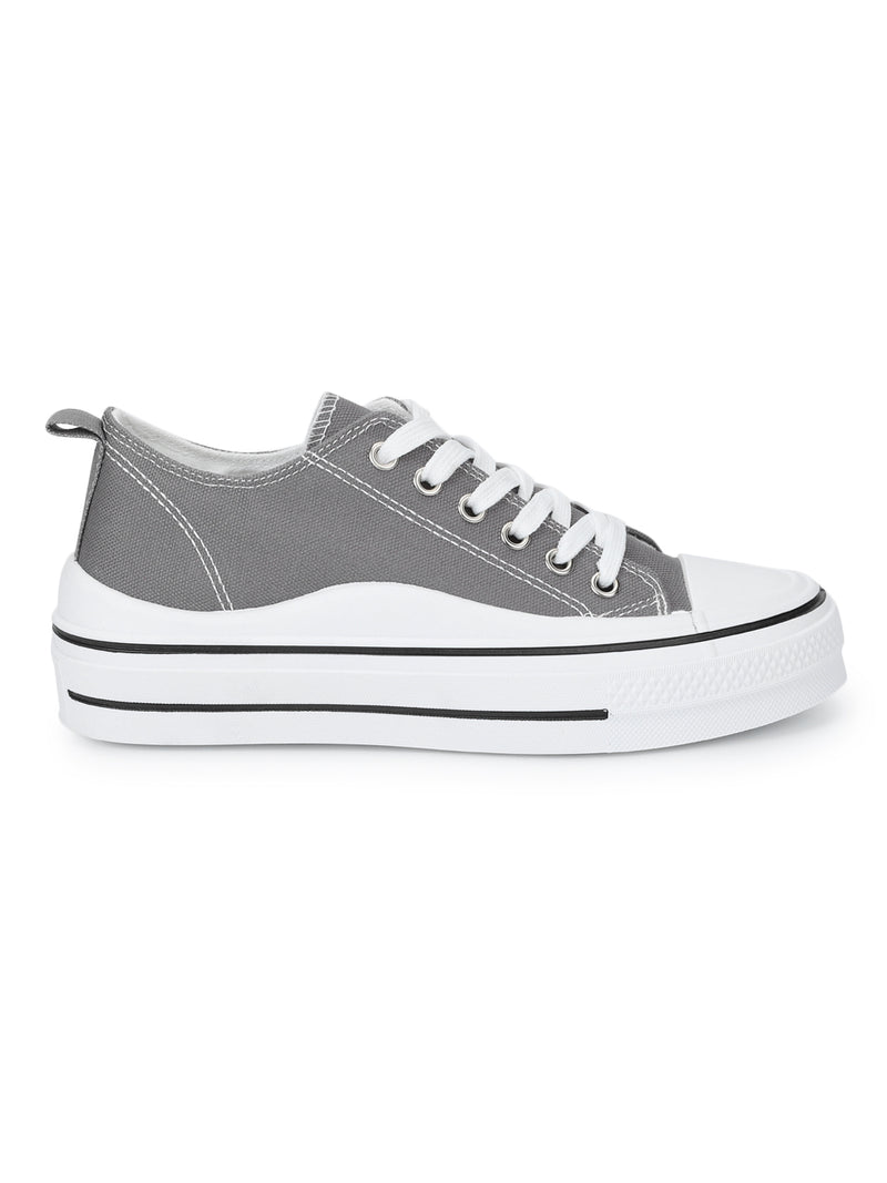 Grey Canvas Lace-Up Sneakers (TC-RS3486-GRY)
