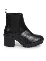 Black Croc PU Block Ankle Boots (TC-ST-1291-BLKCROC)