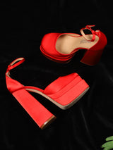 Red Satin Strappy Block Sandals (TC-GOWN1-RED)