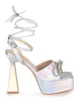 Silver Patent Lace-Up Block Sandals (TC-TB6-SIL)