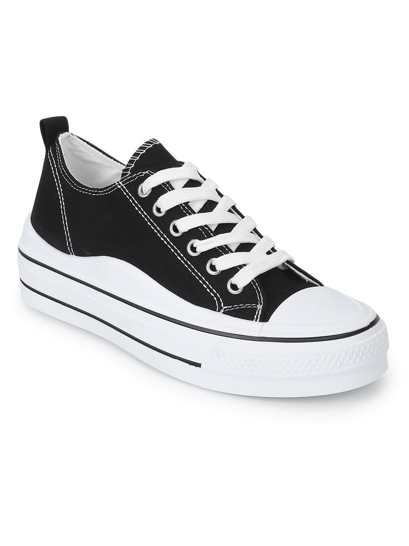 Black Canvas Lace-Up Sneakers (TC-RS3486-BLK)