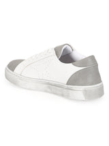 White Grey PU Flat Lace up Sneakers (TC-RLST12-WHT)