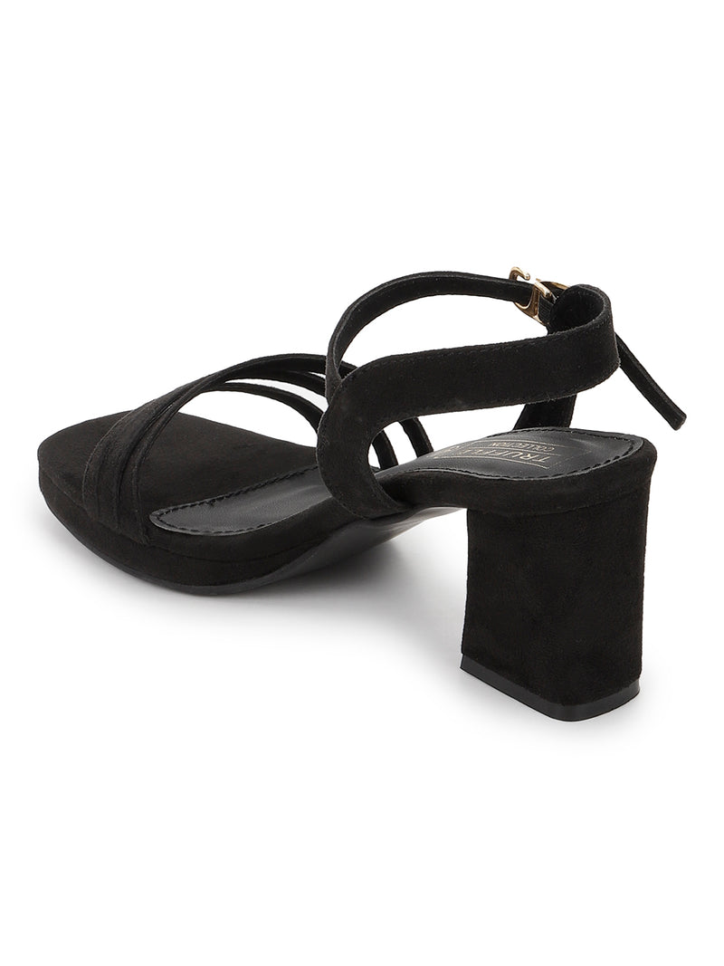 Black Suede Strappy Block Sandals (TC-SLC-2103-BLK)