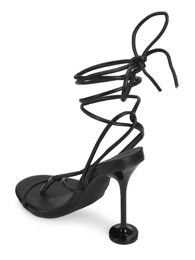 Black PU Lace-Up Stiletto Sandals (TC-TB4-BLK)