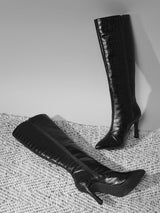 Black Croc PU Stiletto Long Boots (TC-ST-1289-BLKCROC)