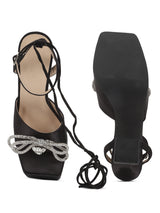 Black Patent Lace-Up Block Sandals (TC-TB6-BLK)